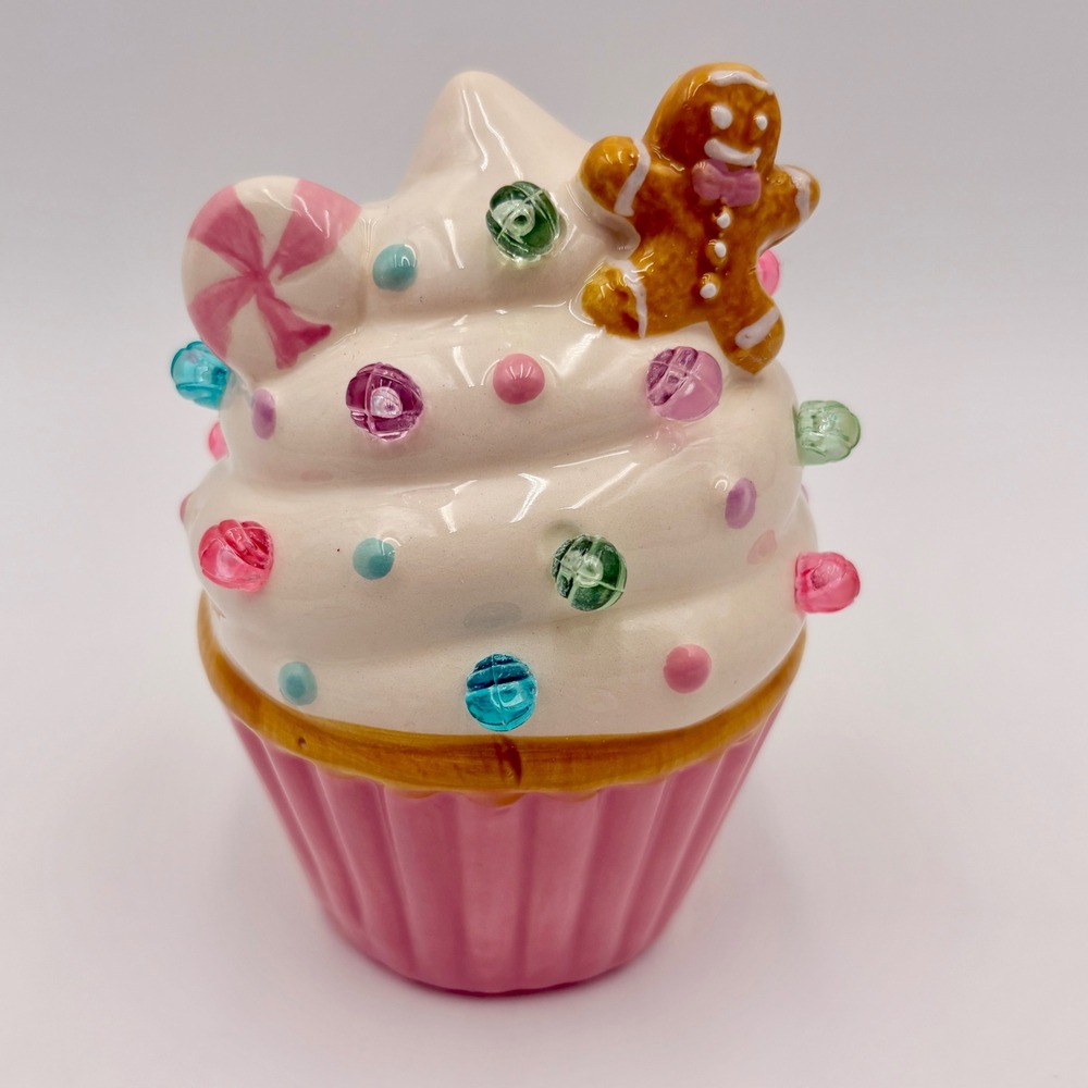 Christmas Classics Light Up Ceramic Cupcake Gingerbread Man Figurine NEW